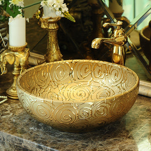 Gold Ceramic Vintage Wash Basin Counter Top