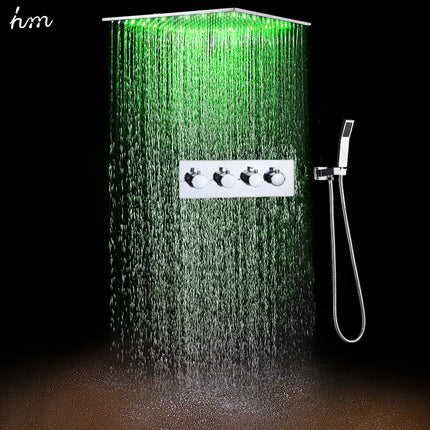 Pommeau de douche encastré au plafond avec éclairage LED en acier inoxydable