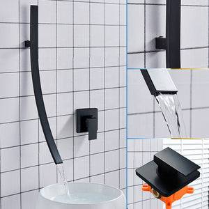 Modern Chrome Waterfall Spout Wall Mount Basin Faucet Single Handle Mixer Tap Concealed Bathroom Sink