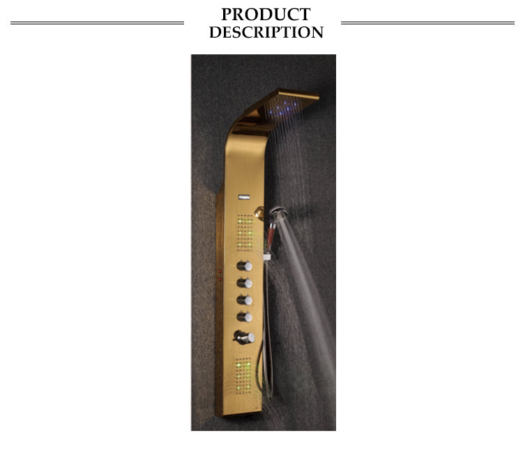 Gold Chrome LED Lights Massage Shower Panel 1500*220mm