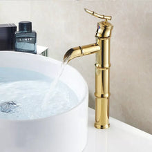 Load image into Gallery viewer, Bamboo style gold plated deck mounted bathroom sink faucets golden basin faucets
