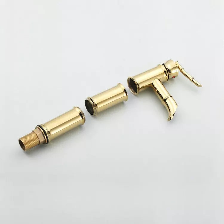 Bamboo style gold plated deck mounted bathroom sink faucets golden basin faucets