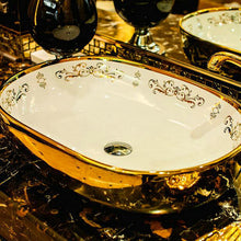 Charger l&#39;image dans la galerie, Gold Oval Countertop Ceramic Bathroom Vessel Sink Wash Basin Gold
