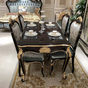 Italian style ebony color dining room furniture with 4 doors display cabinet and fabric dining chair