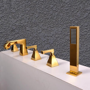 Brass gold deck mounted bathtub faucet 5 hole bathtub mixer tap