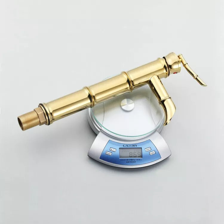 Bamboo style gold plated deck mounted bathroom sink faucets golden basin faucets