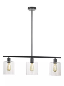 Modern Polished Steel Kitchen or Dining 3-Lights Linear Pendant Lamp