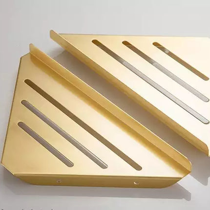 Modern Wall Mounted Brushed Gold Basket Dual Tiers Corner Shelf