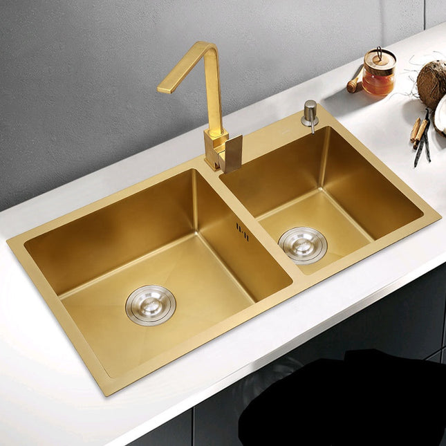 Gold 304 Stainless Steel Kitchen Sink Nano Gold Technology 3mm Thickness