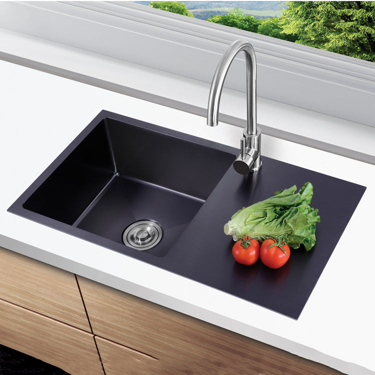 Black single bowl handmade 304 stainless steel kitchen sink with drainboard