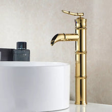 Lade das Bild in den Galerie-Viewer, Bamboo style gold plated deck mounted bathroom sink faucets golden basin faucets
