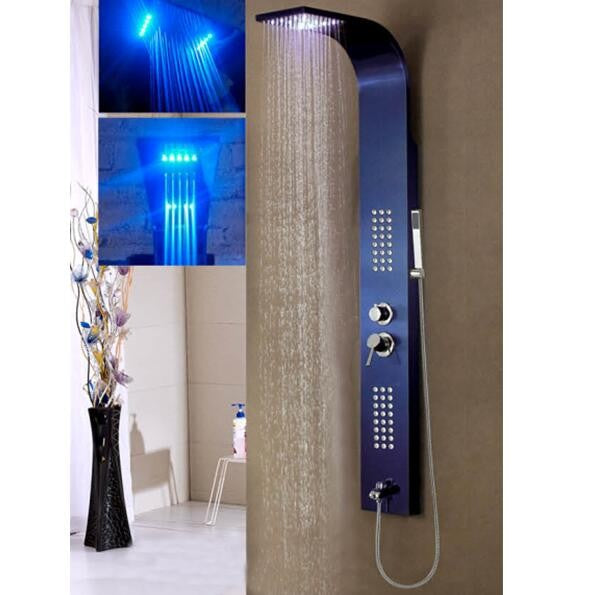 stainless steel rainfall bathroom shower panel with led light