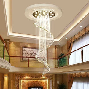 Big Long Hotel High Ceiling Spiral Crystal Chandelier