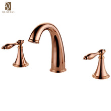 Lade das Bild in den Galerie-Viewer, Three Holes Basin Sink Faucet With Swan Spout Gold Finish Bathroom Sink Faucet
