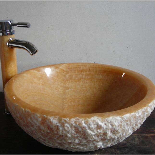 Chiseled Finished marble onyx bathroom sink bowl