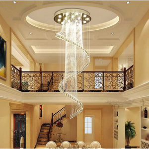 Big Long Hotel High Ceiling Spiral Crystal Chandelier