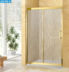 shower cubicle gold frame sliding open style shower door with stone tray