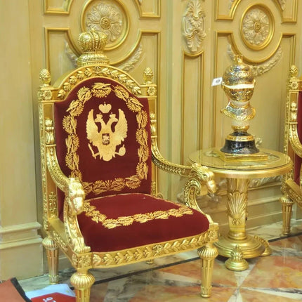 Luxury Solid Wood Gold Plated Throne Chair For Dining Area or Living Room