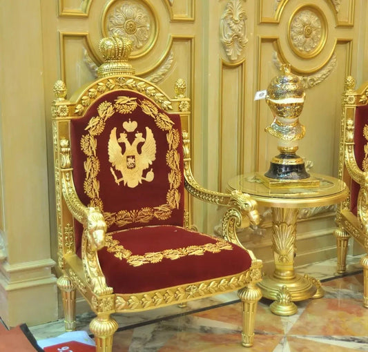 Luxury Solid Wood Gold Plated Throne Chair For Dining Area or Living Room