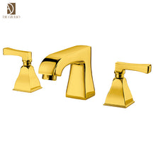 Load image into Gallery viewer, Three Holes Basin Sink Faucet With Swan Spout Gold Finish Bathroom Sink Faucet
