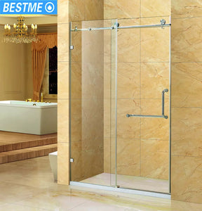 Bathroom Custom Frameless Chrome color Hotel Tempered Glass Single Sliding Shower Doors