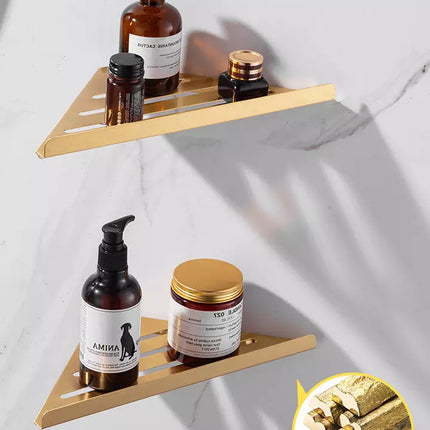 Modern Wall Mounted Brushed Gold Basket Dual Tiers Corner Shelf