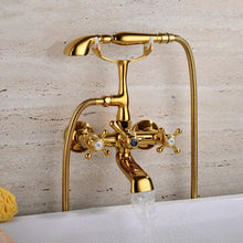 Lade das Bild in den Galerie-Viewer, Luxury Floor Mounted gold plated 3 Handle bathtub Faucet
