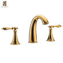 Lade das Bild in den Galerie-Viewer, Three Holes Basin Sink Faucet With Swan Spout Gold Finish Bathroom Sink Faucet
