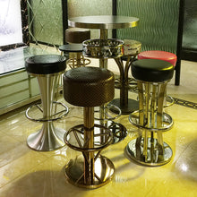 Cargar imagen en el visor de la galería, Bar stool leather, bronze color stainless steel bar stool modern
