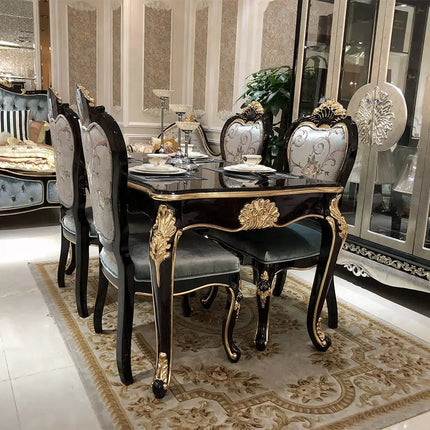 Italian style ebony color dining room furniture with 4 doors display cabinet and fabric dining chair