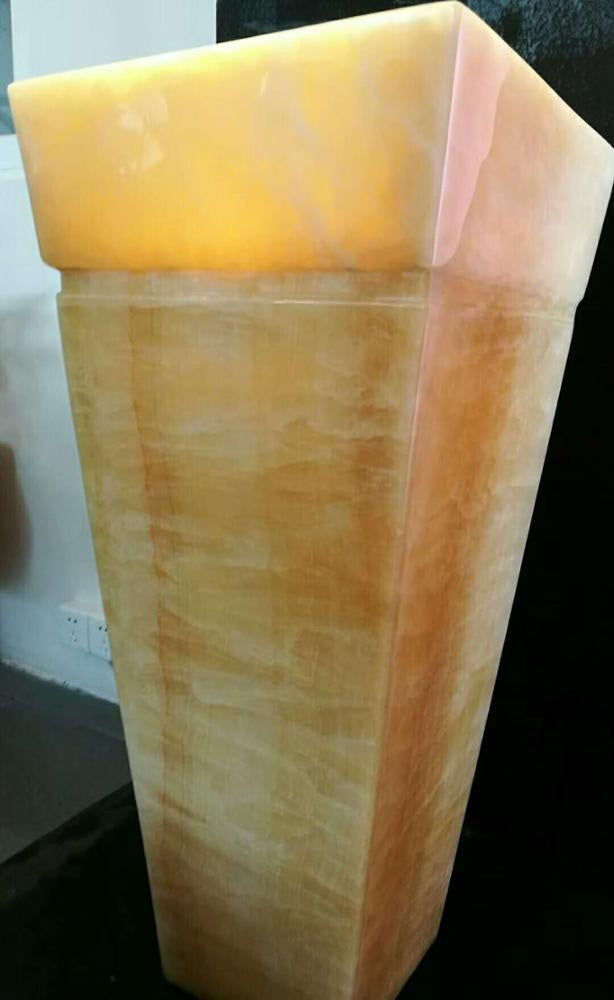 antique onyx wash basin stand bathroom pedestal basin with LED light hand wash basin with pedestal