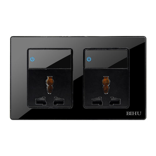 2 Gang Wall Socket Black Edition Universal Socket with Switch Button Included Utility Box