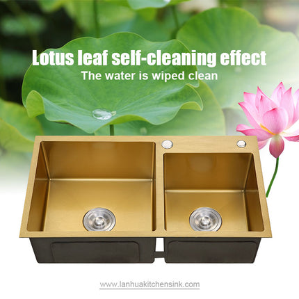 Gold 304 Stainless Steel Kitchen Sink Nano Gold Technology 3mm Thickness