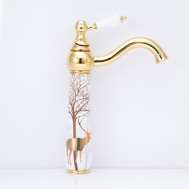 Elegant Faucet Bathroom Basin Ceramic White and Gold Faucet
