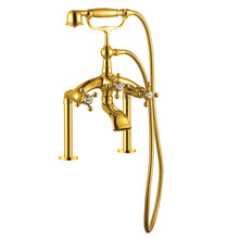 Lade das Bild in den Galerie-Viewer, Luxury Floor Mounted gold plated 3 Handle bathtub Faucet
