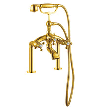 Load image into Gallery viewer, Luxury Floor Mounted gold plated 3 Handle bathtub Faucet
