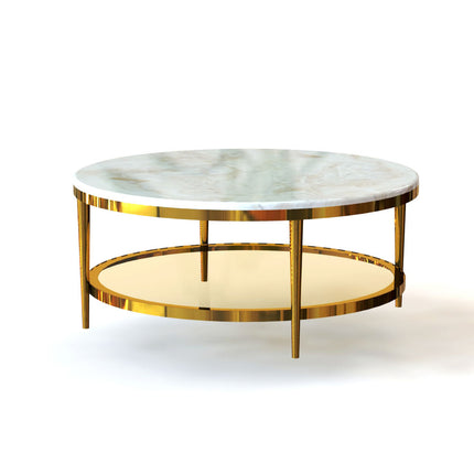 Modern luxury round center table golden stainless steel coffee table with marble tops