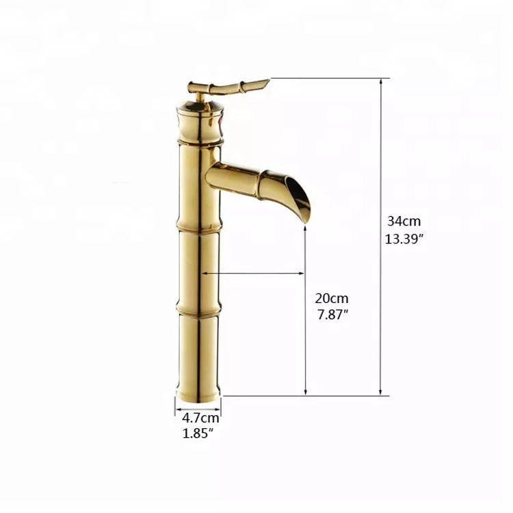 Bamboo style gold plated deck mounted bathroom sink faucets golden basin faucets