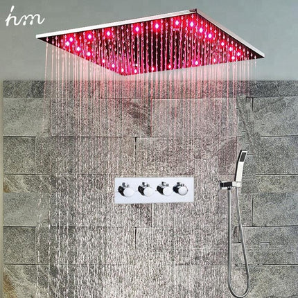 Pommeau de douche encastré au plafond avec éclairage LED en acier inoxydable