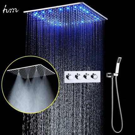 Pommeau de douche encastré au plafond avec éclairage LED en acier inoxydable