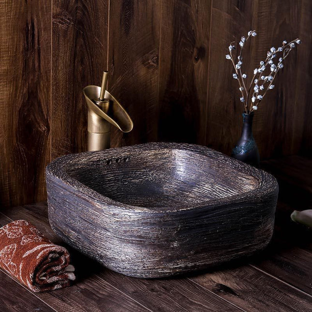 Hand Carved Table Top Wash Basin Rustic