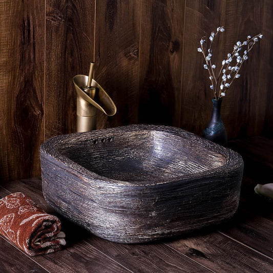 Hand Carved Table Top Wash Basin Rustic