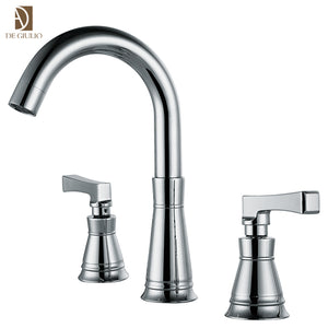 Three Holes Basin Sink Faucet With Swan Spout Gold Finish Bathroom Sink Faucet