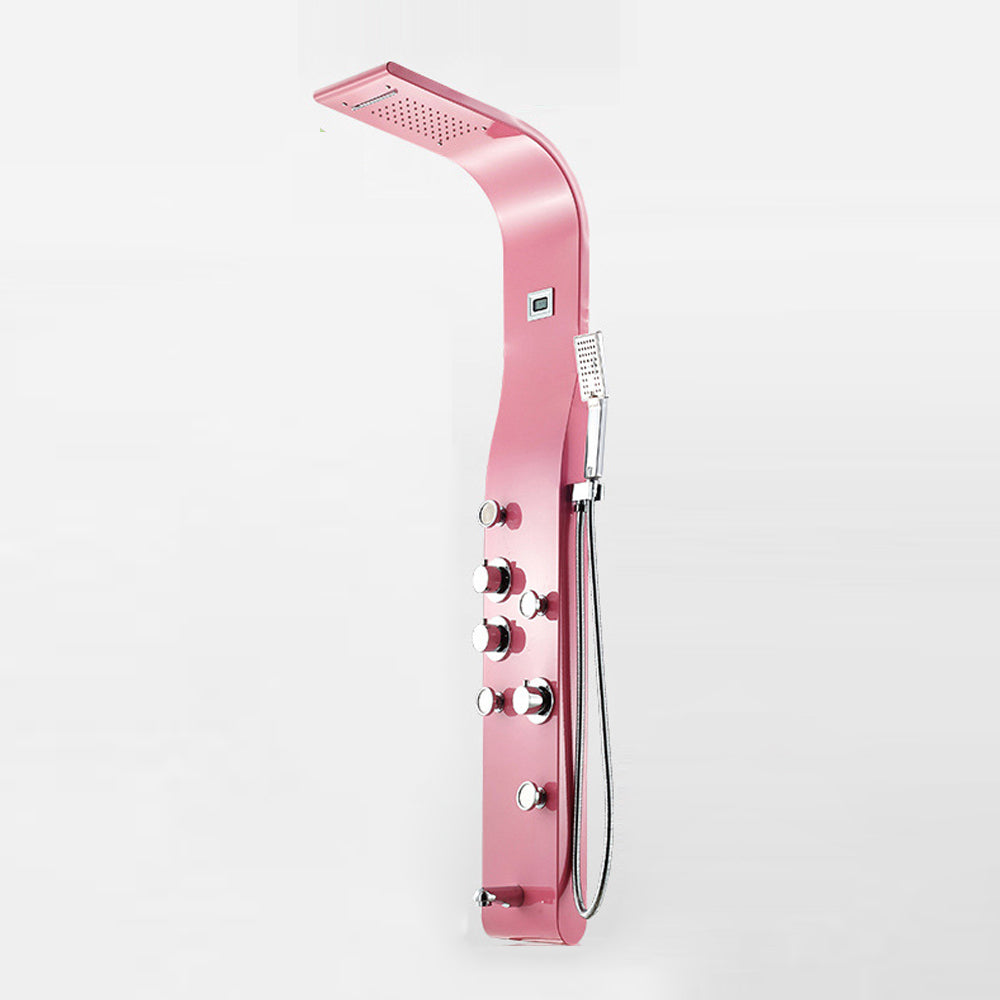 Painting Stainless Steel Pink Waterfall Shower Column Panel with Digital Temperature Display