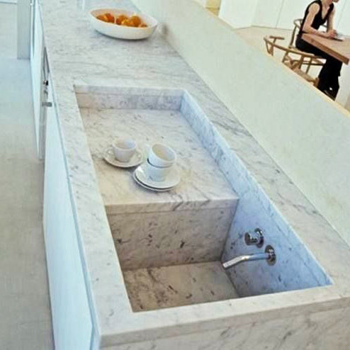 New Carved Italy White Natural Marble Kitchen Sink Price