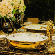 Load image into Gallery viewer, Gold Oval Countertop Ceramic Bathroom Vessel Sink Wash Basin Gold
