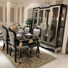 Load image into Gallery viewer, Italian style ebony color dining room furniture with 4 doors display cabinet and fabric dining chair
