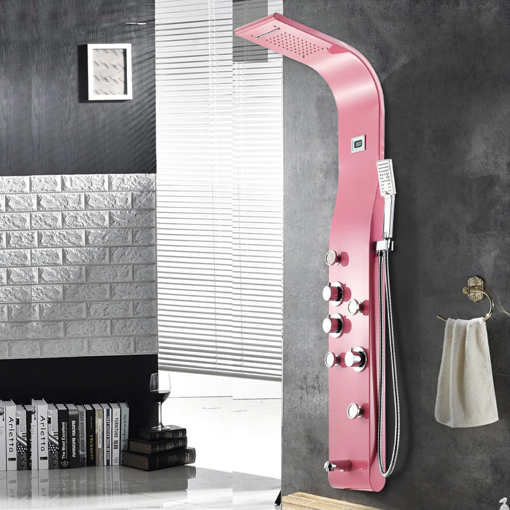 Painting Stainless Steel Pink Waterfall Shower Column Panel with Digital Temperature Display