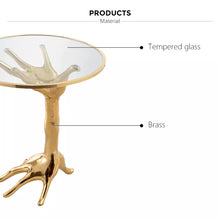 Load image into Gallery viewer, Modern Decorative Round Tempered Glass Top Brass Palm Coffee Table Brass Side Table
