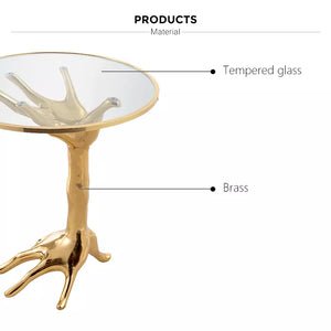 Modern Decorative Round Tempered Glass Top Brass Palm Coffee Table Brass Side Table